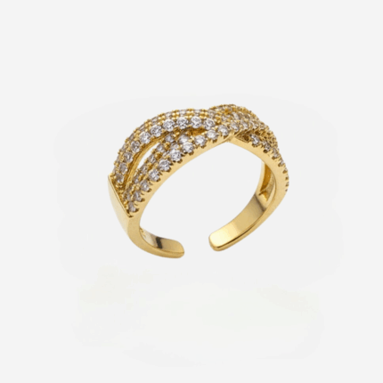 Gold Plated Adjustable Pave Crossover Ring
