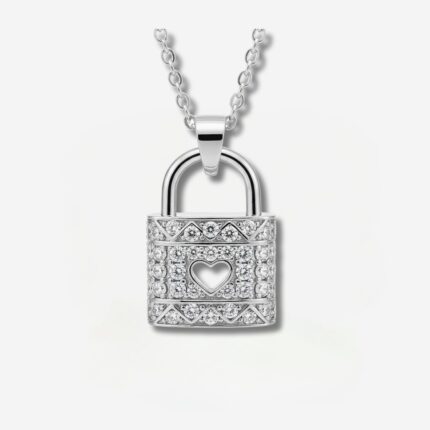 Silver Chain With Pave Lock Pendant